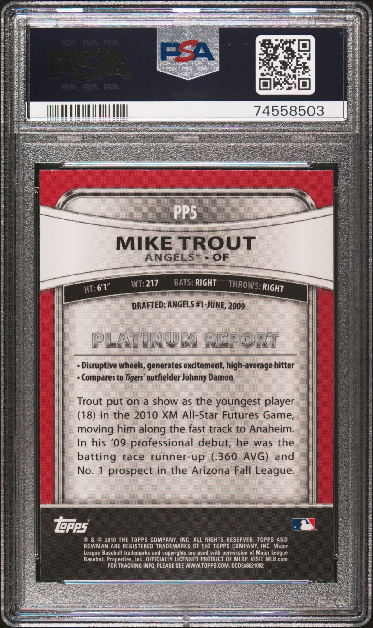 2010 Bowman Platinum Prospects #PP5 Mike Trout PSA 9
