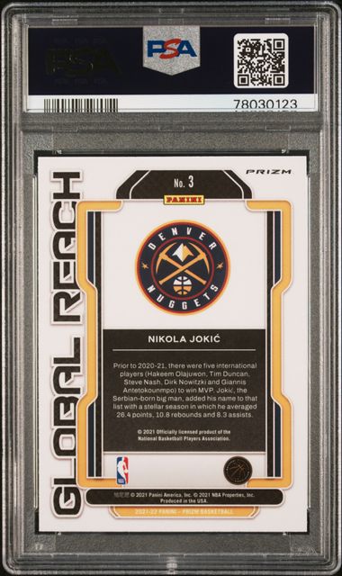 2021 Prizm #3 Nikola Jokic Global Reach Silver PSA 9