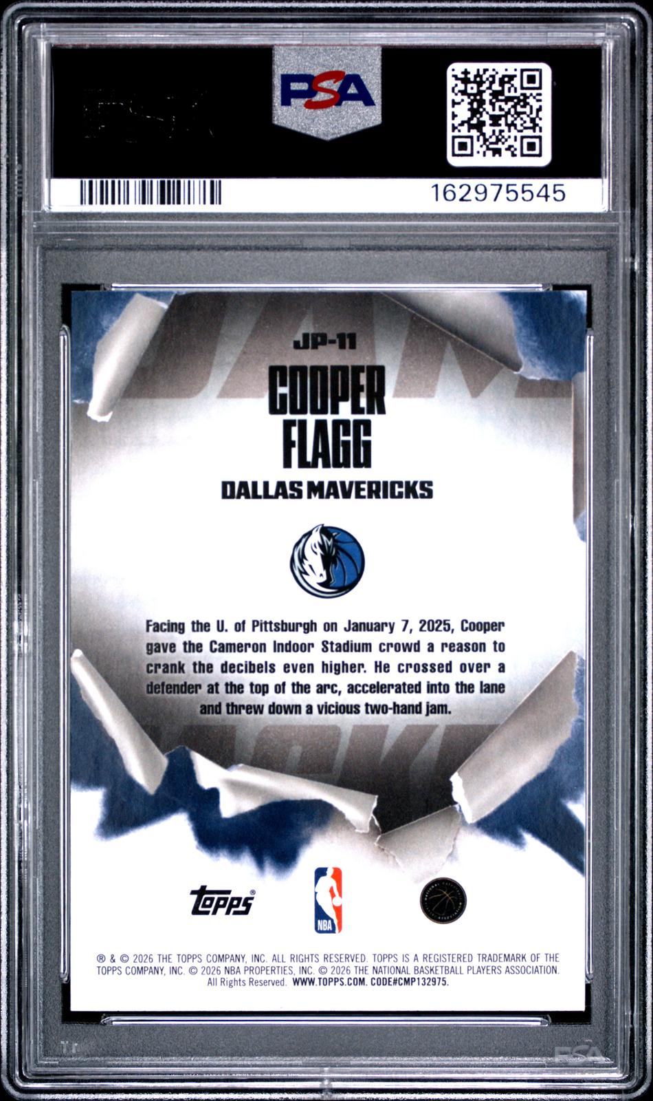 2025 Topps NBA Hoops Jam Packed #JP-11 Cooper Flagg RC PSA 10