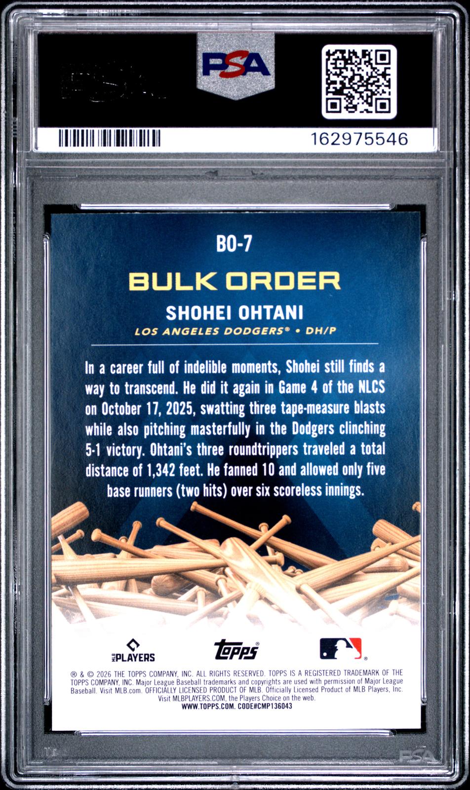 2026 Topps Flagship Collection Bulk Order #BO-7 Shohei Ohtani PSA 10