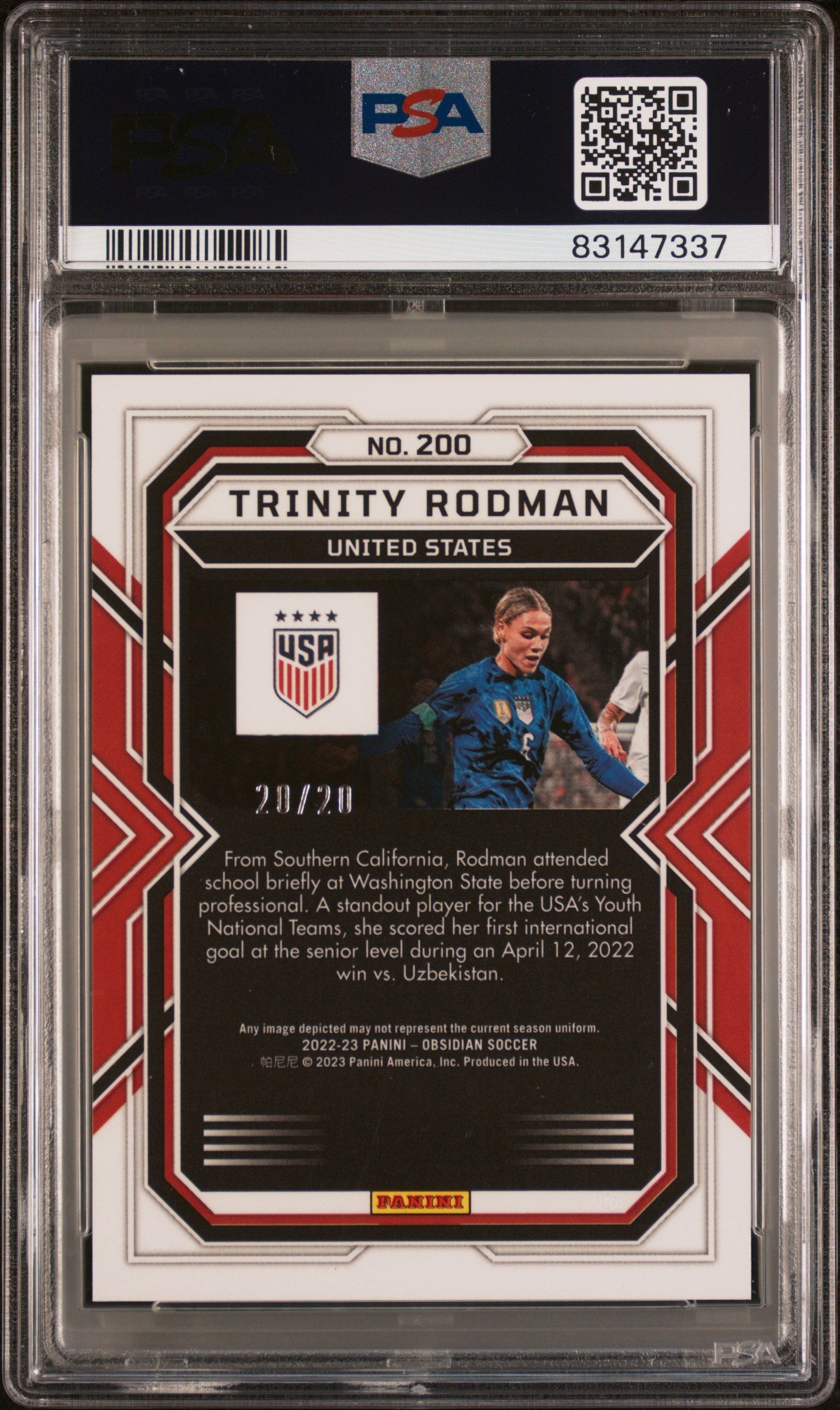 2022-23 Panini Obsidian #200 Trinity Rodman Electric Etch Blue #'d 20/20 PSA 9