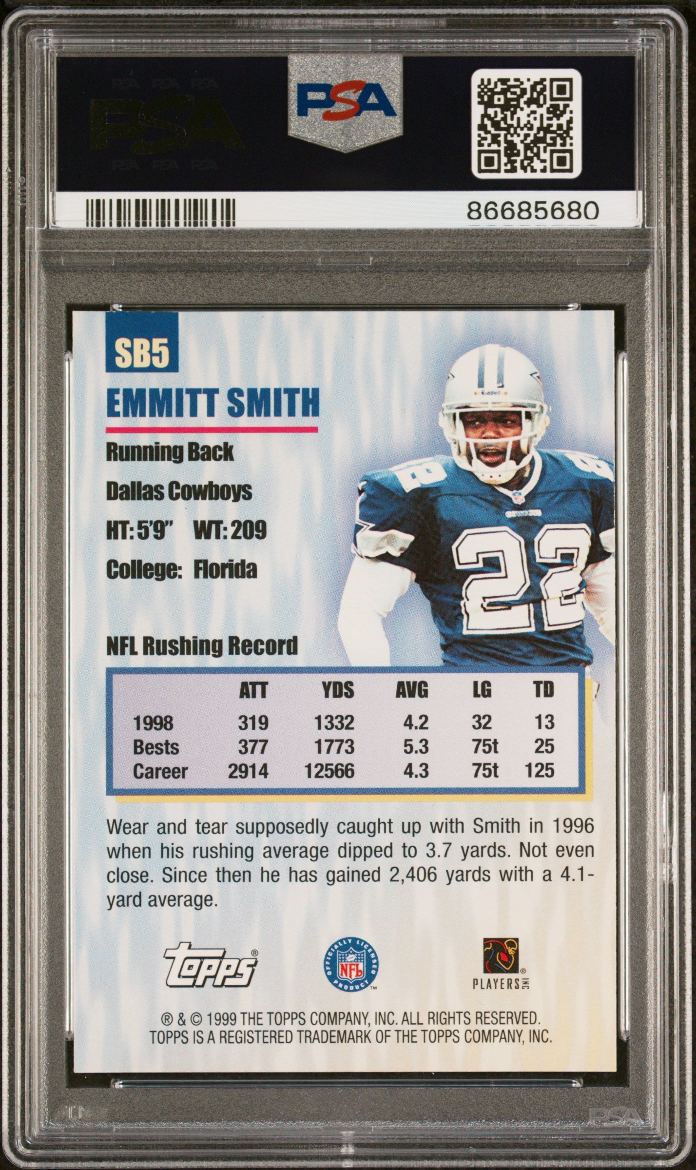 1999 Topps Season'S Best #SB5 Emmitt Smith Season'S Best PSA 9