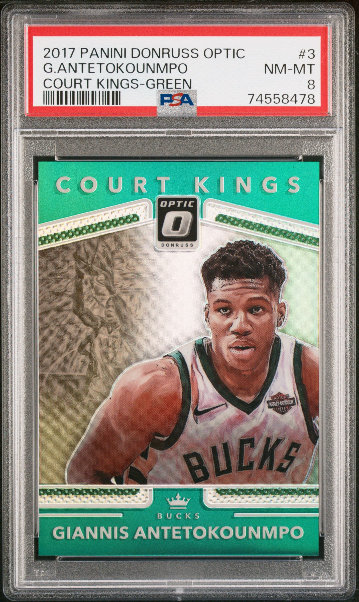 2017 Panini Donruss Optic Court Kings #3 G.Antetokounmpo Green #'d 1/5 PSA 8