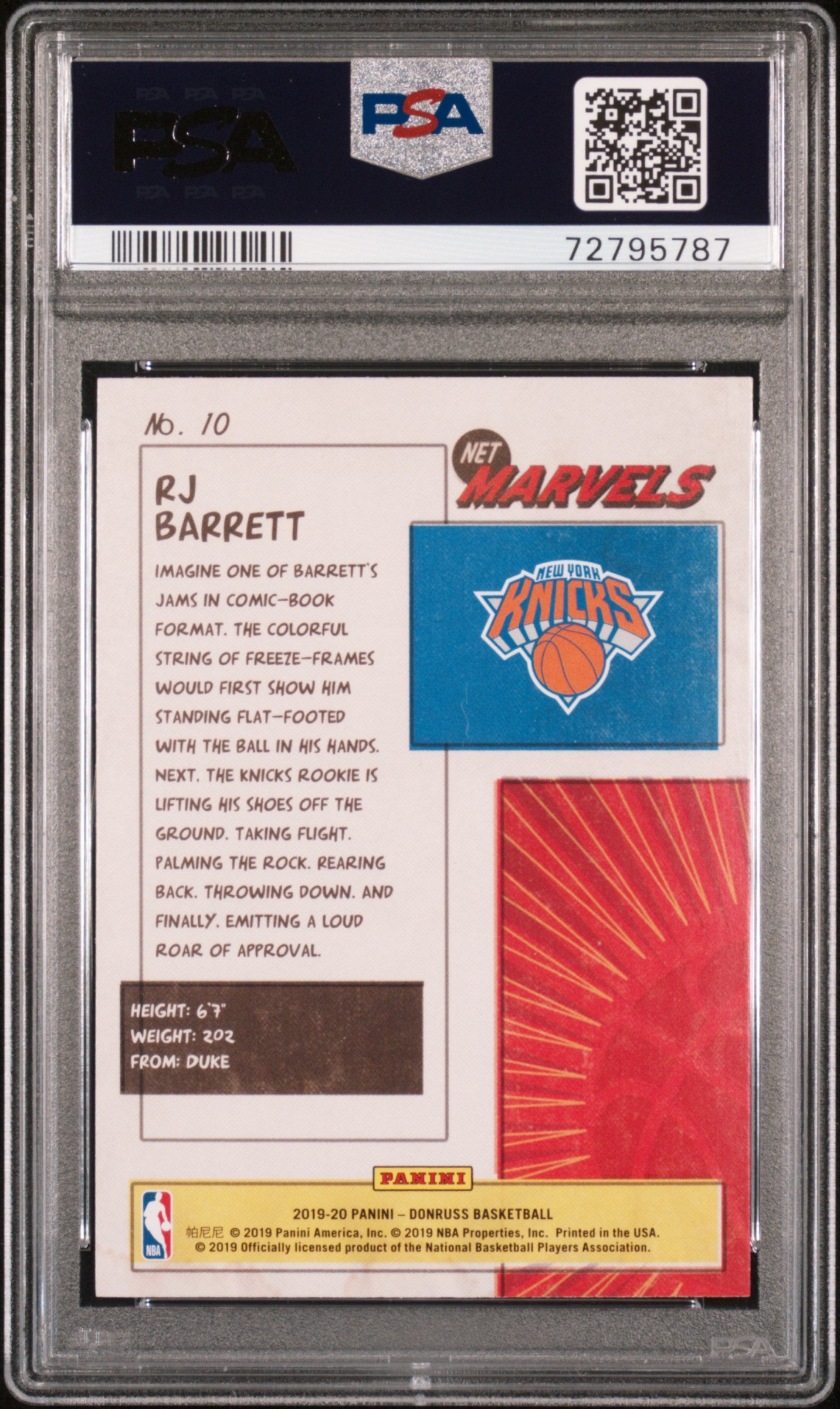 2019 Panini Donruss Net Marvels #10 Rj Barrett PSA 9