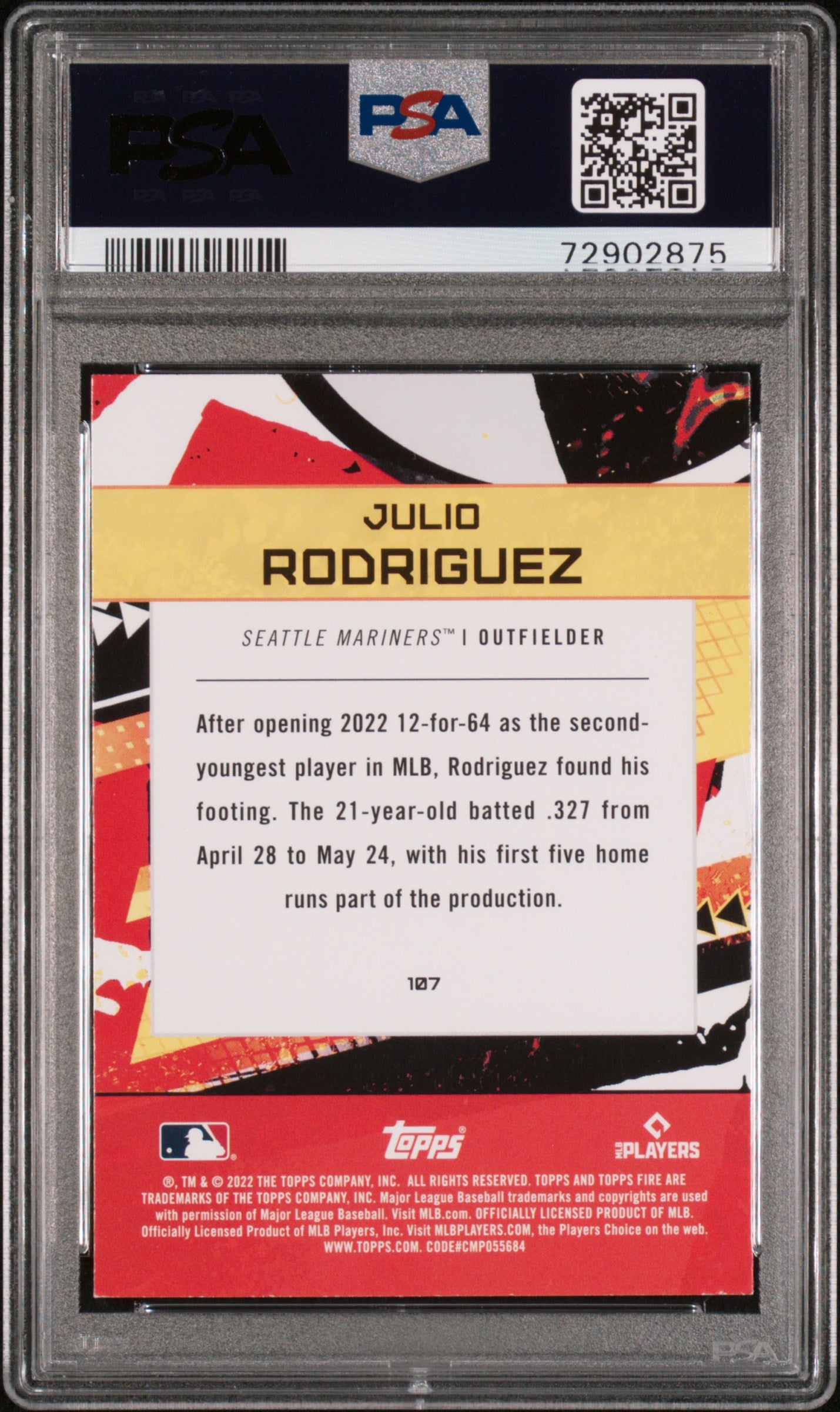 2022 Topps Fire #107 Julio Rodriguez PSA 8