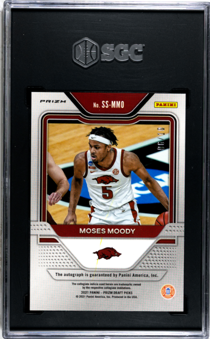 2021-22 Prizm Draft Picks Moses Moody Sens Sigs Gold Shimmer Auto #'d /10 SGC 10