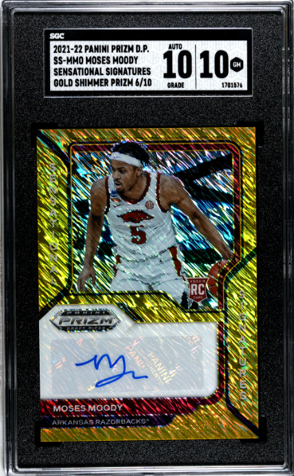 2021-22 Prizm Draft Picks Moses Moody Sens Sigs Gold Shimmer Auto #'d /10 SGC 10