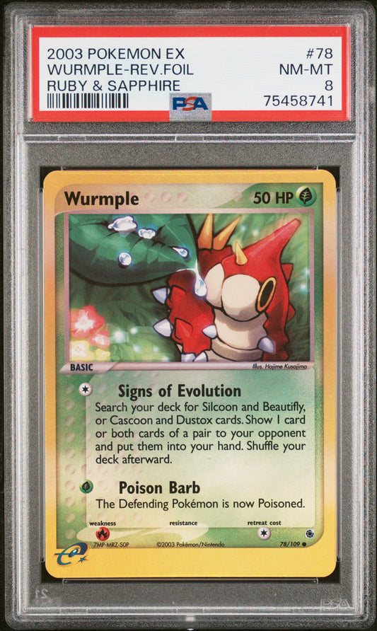 2003 Pokemon Ex Ruby & Sapphire #78 Wurmple-Rev.Foil PSA 8