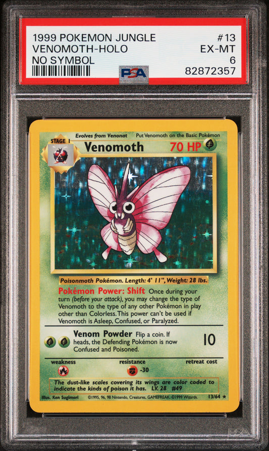 1999 Pokemon Jungle #13 Venomoth-Holo No Symbol PSA 6
