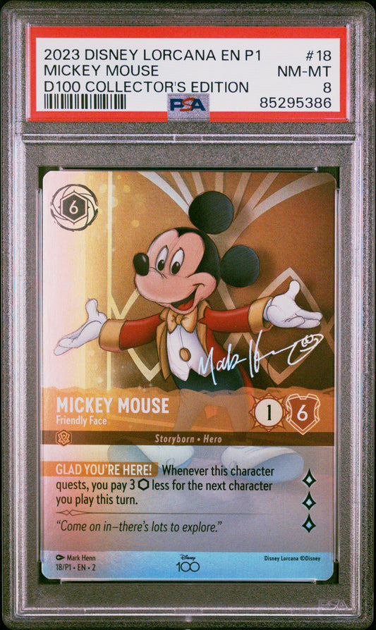 2023 Disney Lorcana En P1-Promo #18 Mickey Mouse D100 Collector'S Edition PSA 8