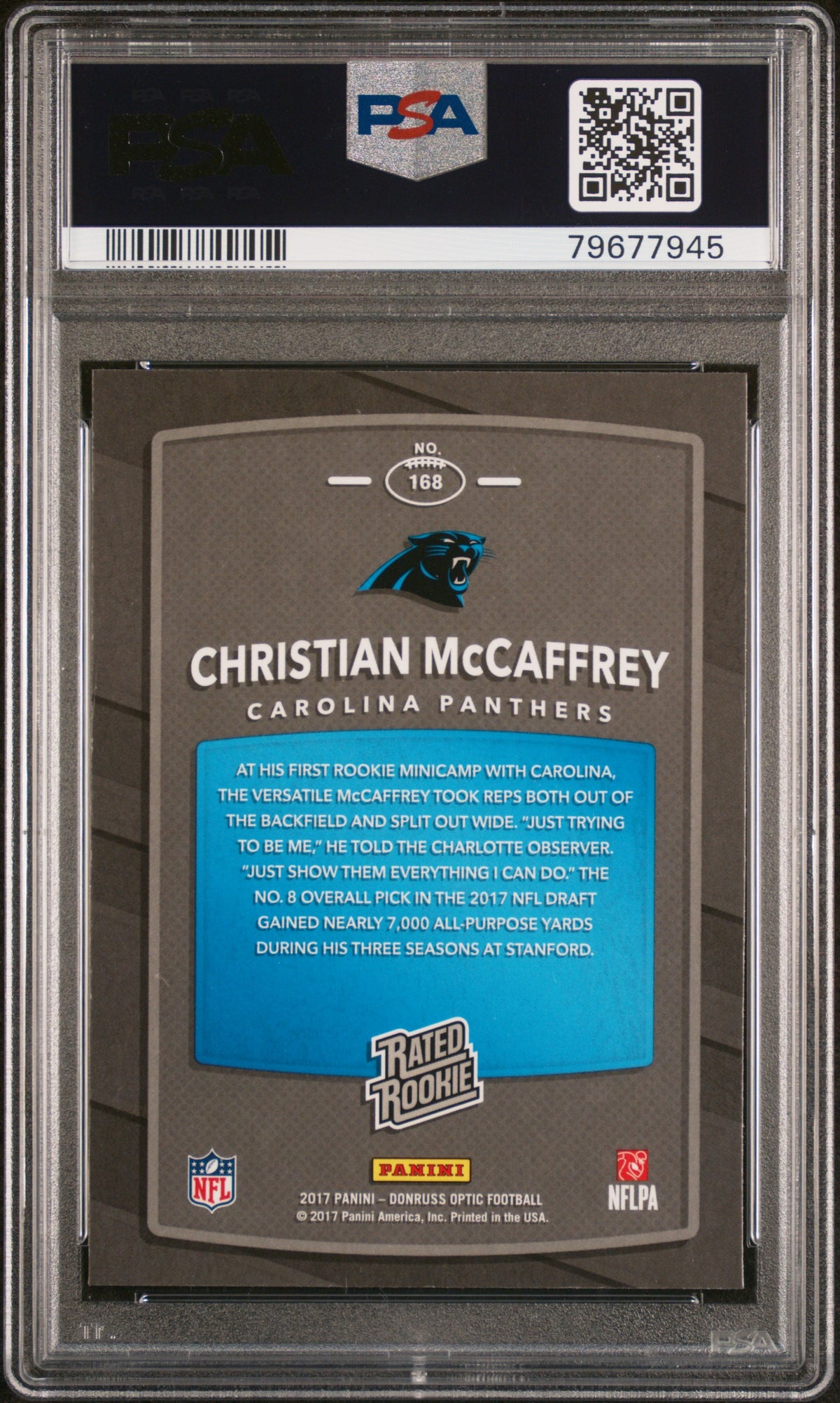 2017 Panini Donruss Optic #168 Christian McCaffrey RC PSA 10