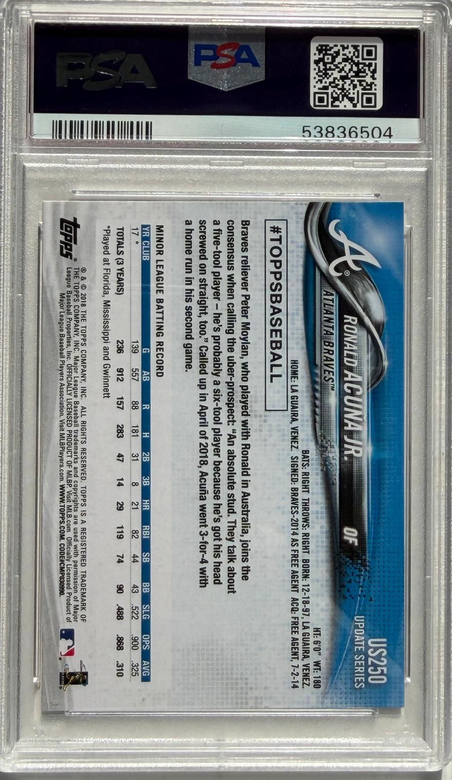 2018 Topps Update #US250 Ronald Acuna Jr. RC PSA 10