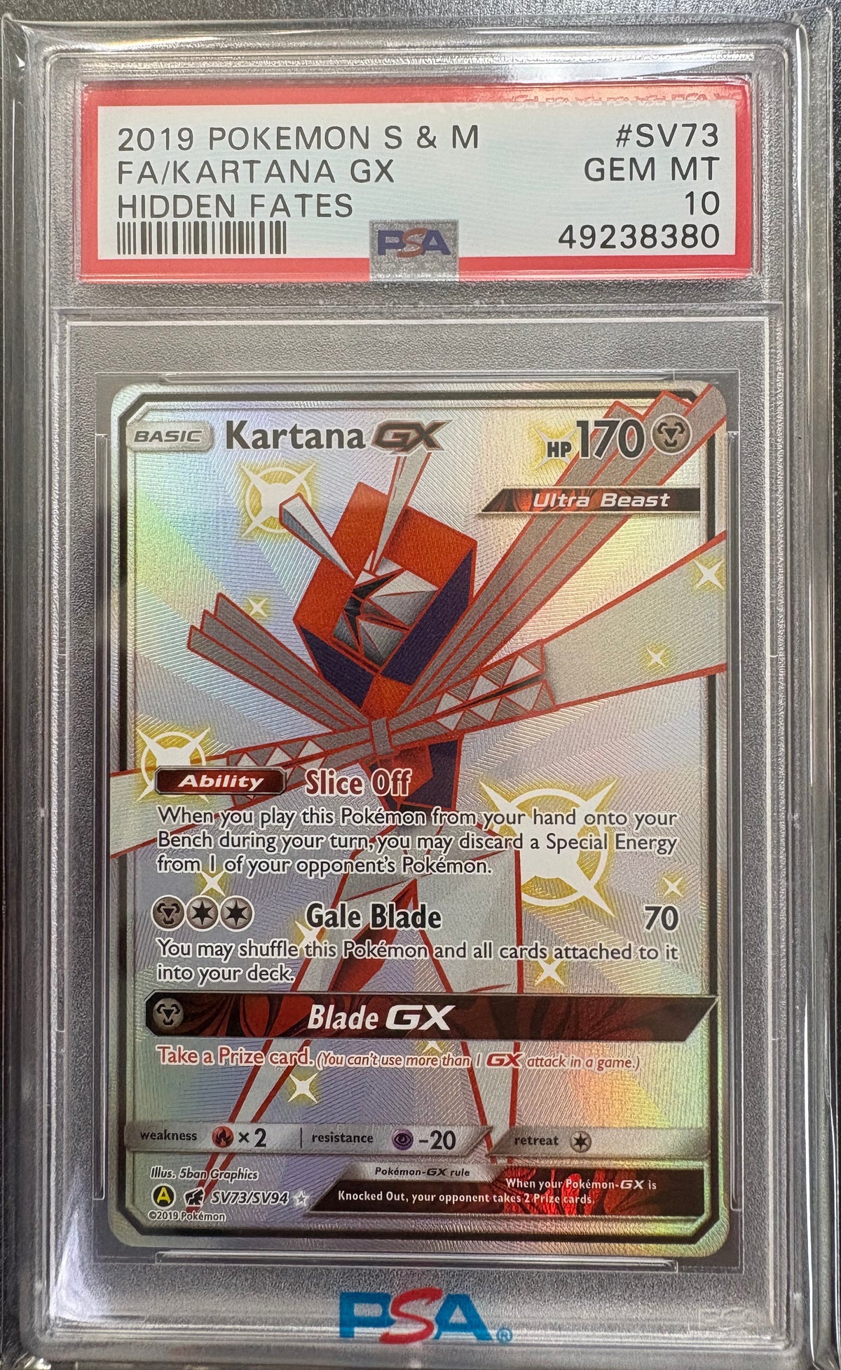 2019 Pokemon Sun & Moon #SV73 FA/Kartana Gx Hidden Fates PSA 10