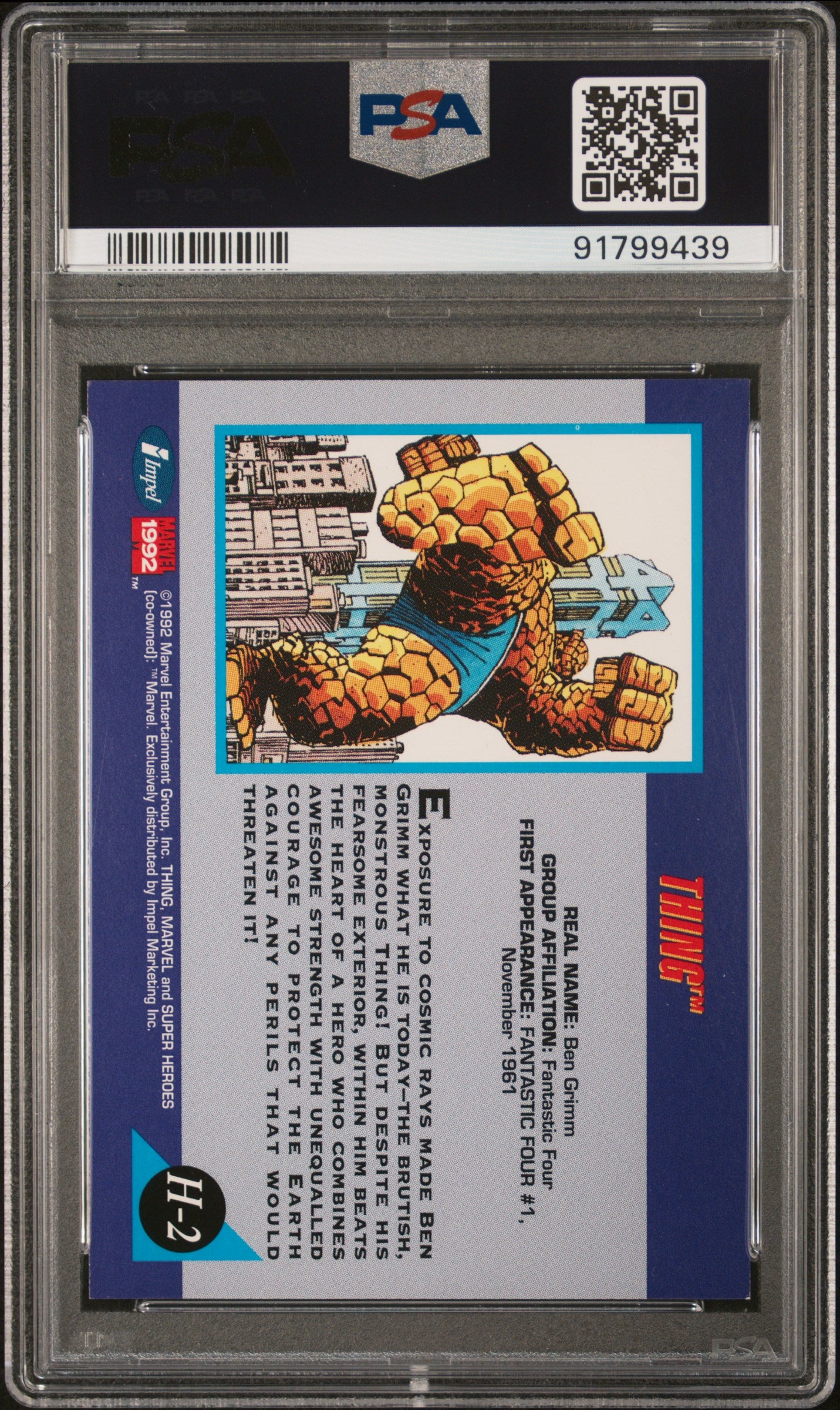 1992 Marvel Universe Hologram #H-2 Thing Hologram PSA 8