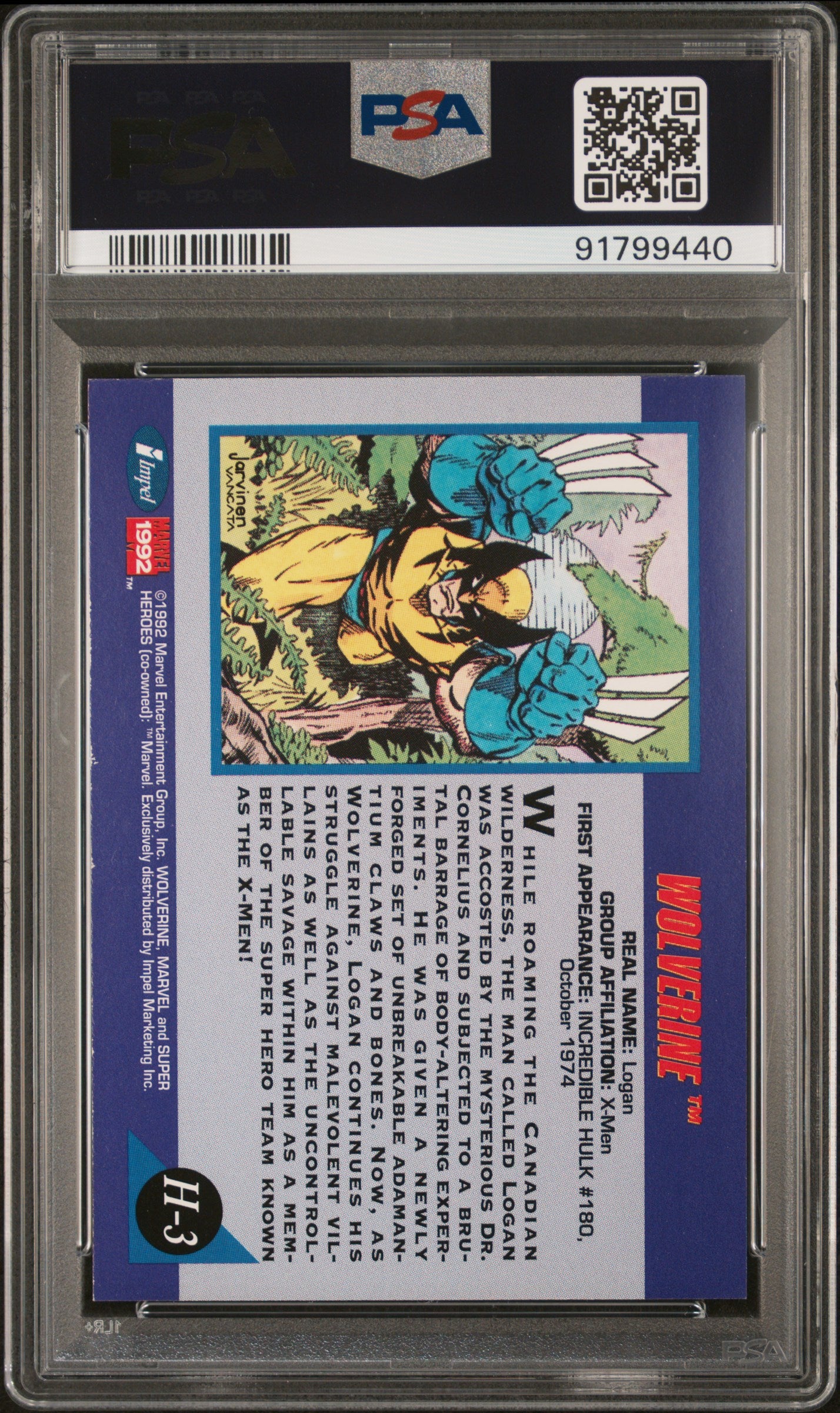 1992 Marvel Universe Hologram #H-3 Wolverine Hologram PSA 6