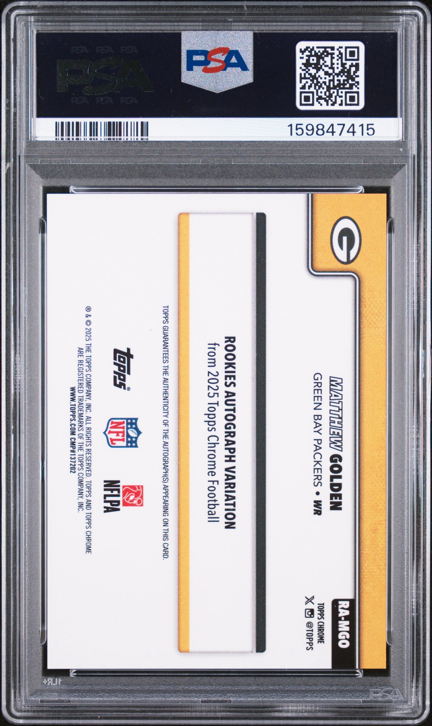 2025 Topps Chrome #MGO Matthew Golden Rookies AU-Purple Geometric PSA 10