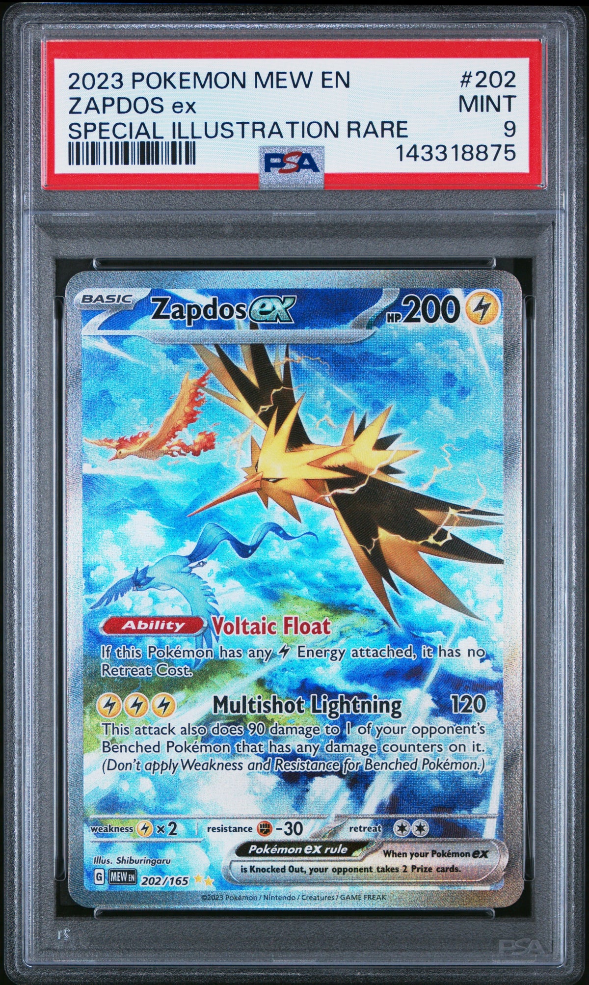 2023 Pokemon Mew EN #202 Zapdos Ex Special Illustration Rare PSA 9