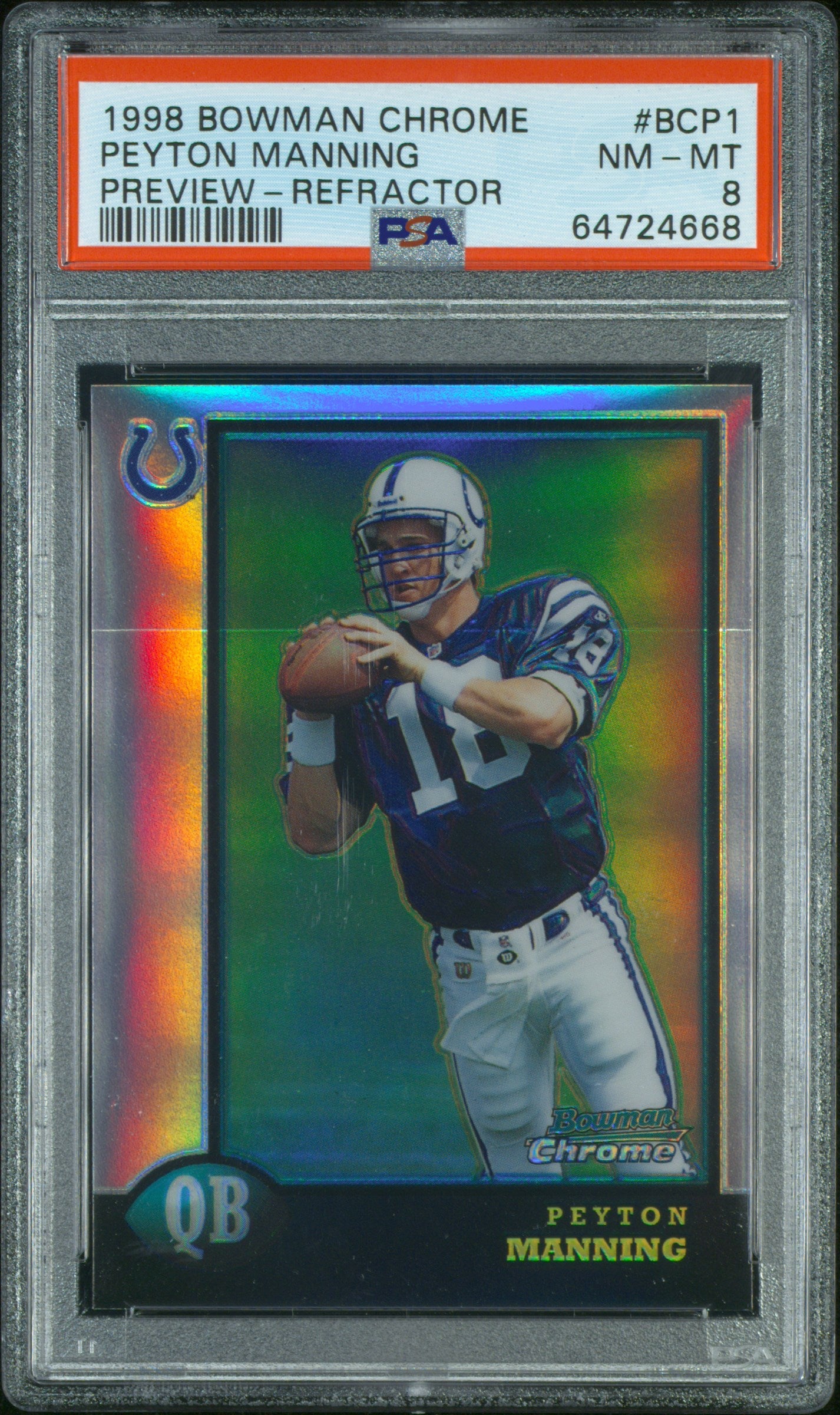 1998 Bowman Chrome Preview #BCP1 Peyton Manning Refractor RC PSA 8 NM-MT