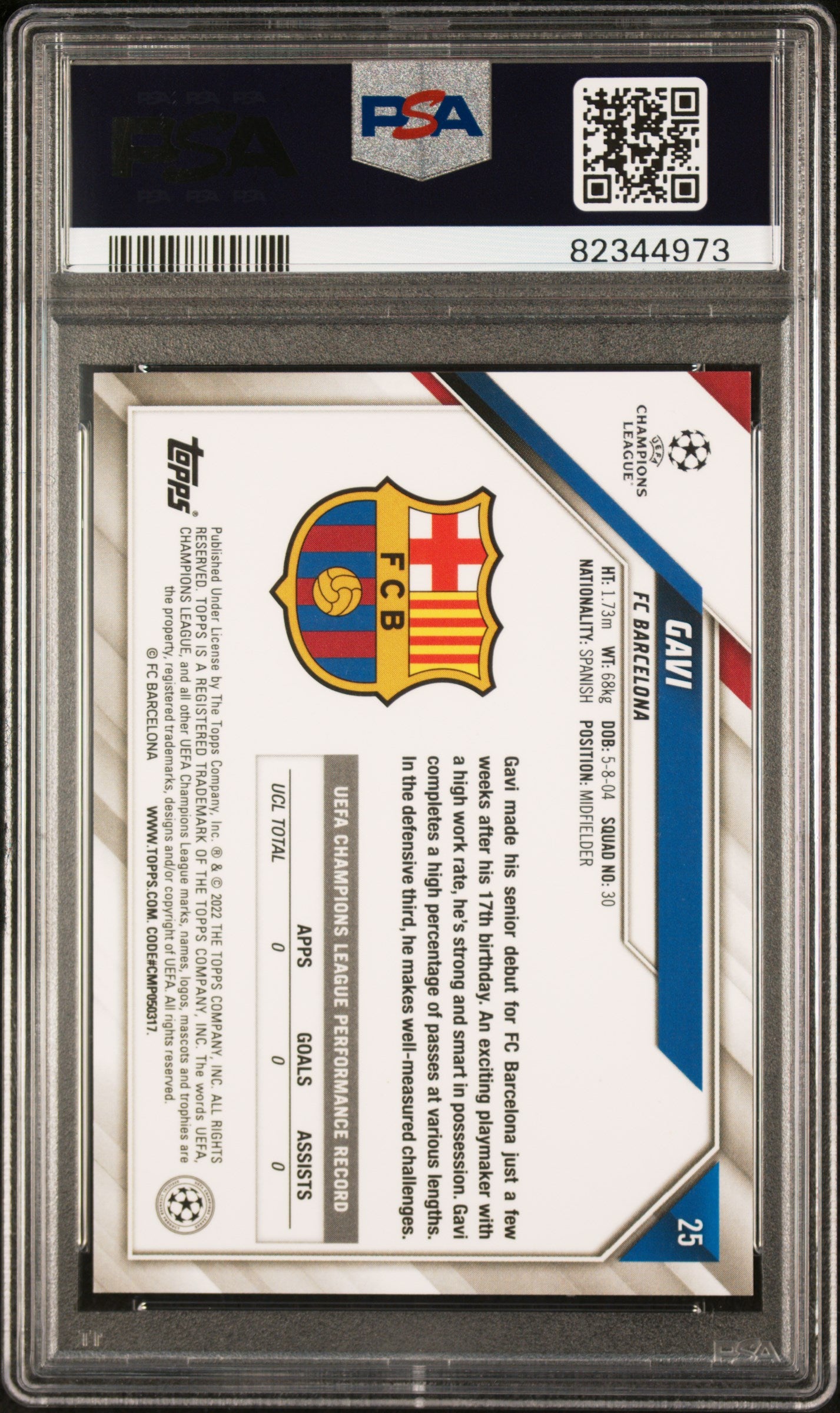 2021-2022 Topps Chrome Sapphire Edition Uefa Champions League #25 Gavi PSA 10