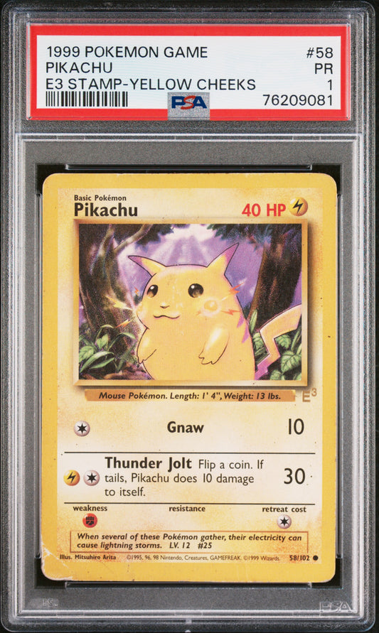 1999 Pokemon Game #58 Pikachu E3 Stamp-Yellow Cheeks PSA 1