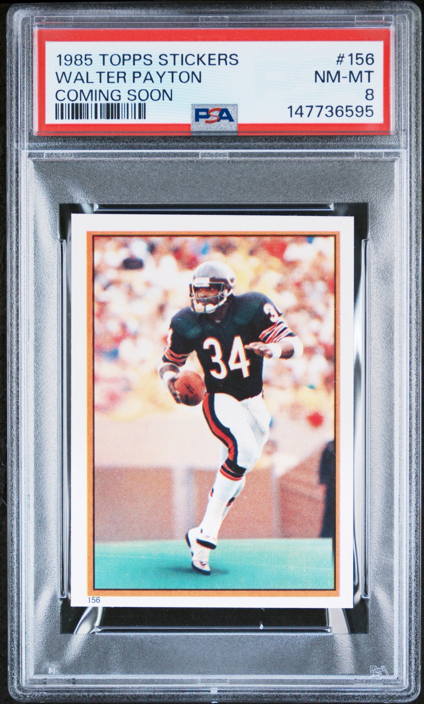 1985 Topps Stickers #156 Walter Payton Coming Soon PSA 8
