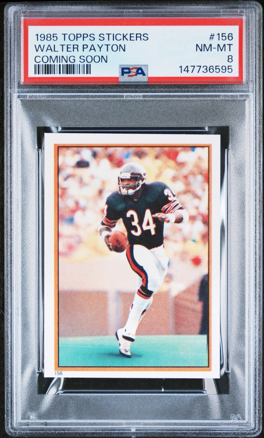1985 Topps Stickers #156 Walter Payton Coming Soon PSA 8