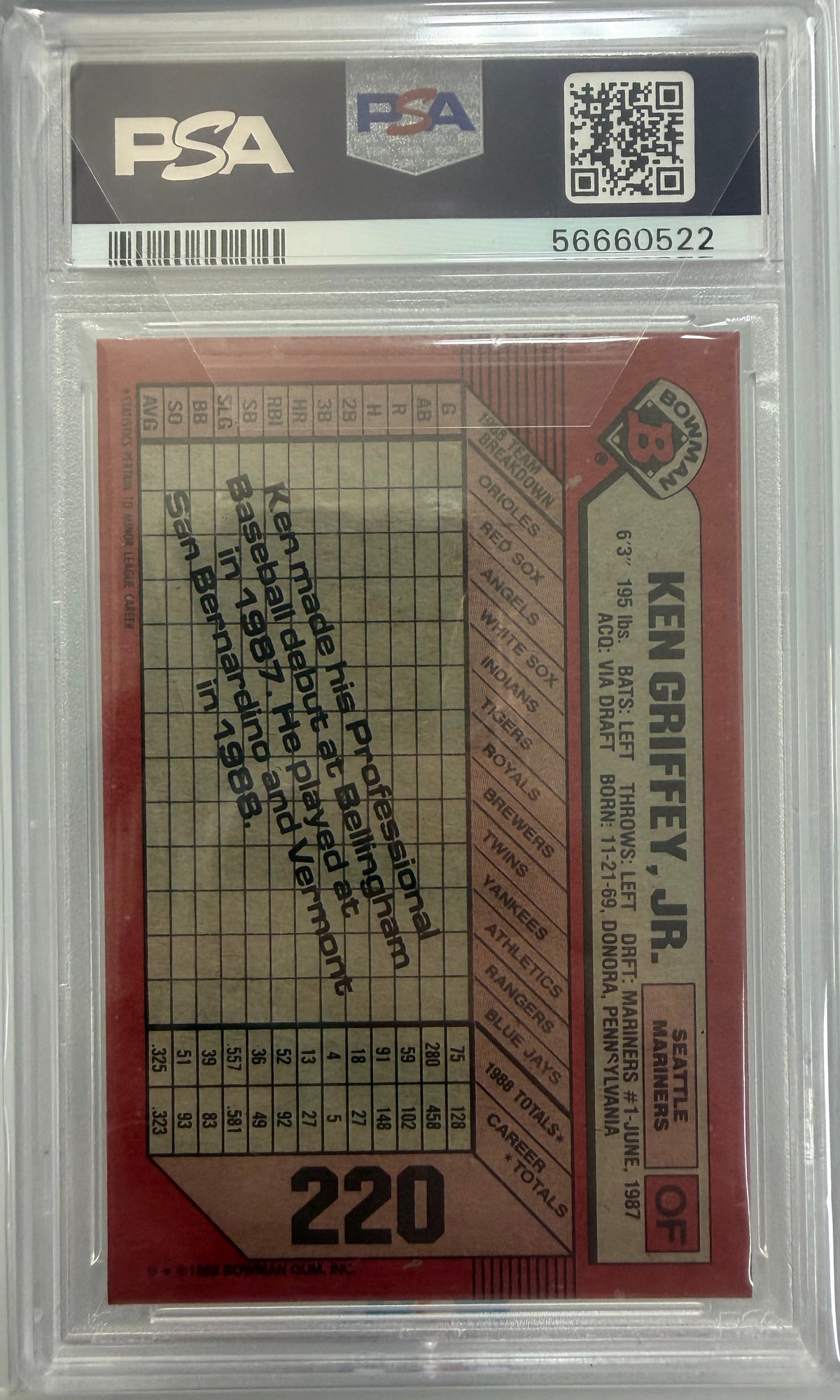 1989 Bowman #220 Ken Griffey Jr PSA 9