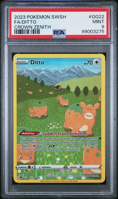 2023 Pokemon SWSH #GG22 Ditto Crown Zenith PSA 9