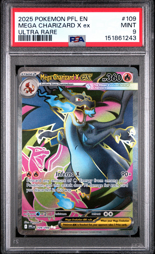 2025 Pokemon PFL EN #109 Mega Charizard X EX Ultra Rare PSA 9