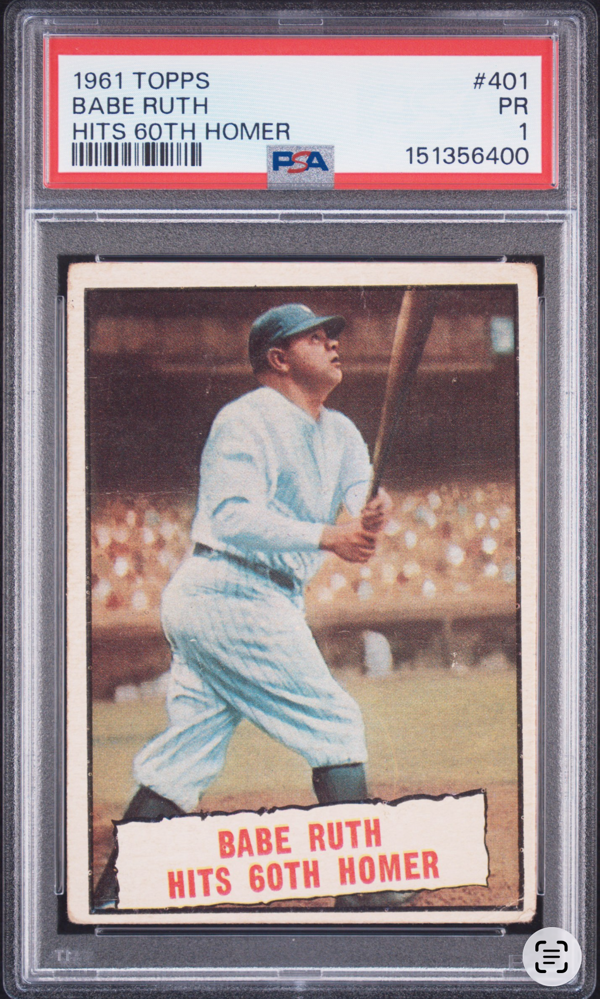 1961 Topps Babe Ruth Hits 60th Homer PSA 1