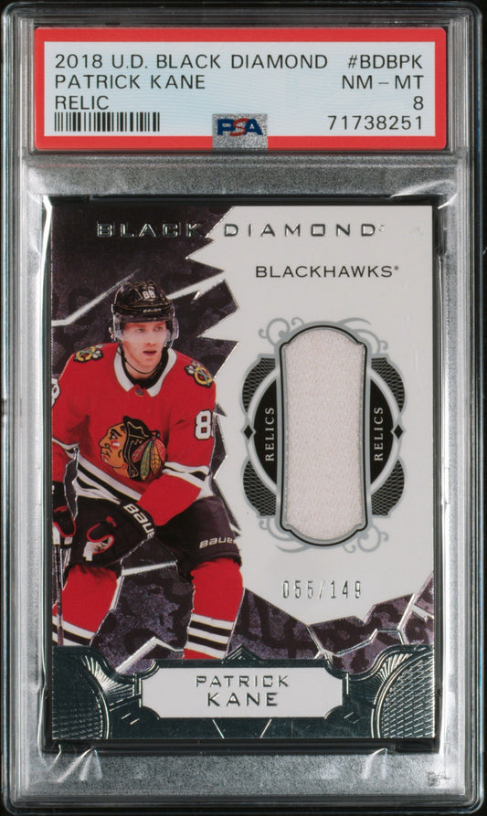 2018 U.D. Black Diamond #BDBPK Patrick Kane Relic PSA 8