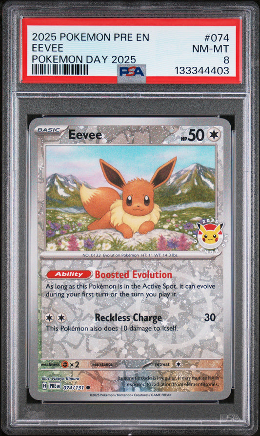 2025 Pokemon PRE EN #074 Eevee Pokemon Day 2025 PSA 8