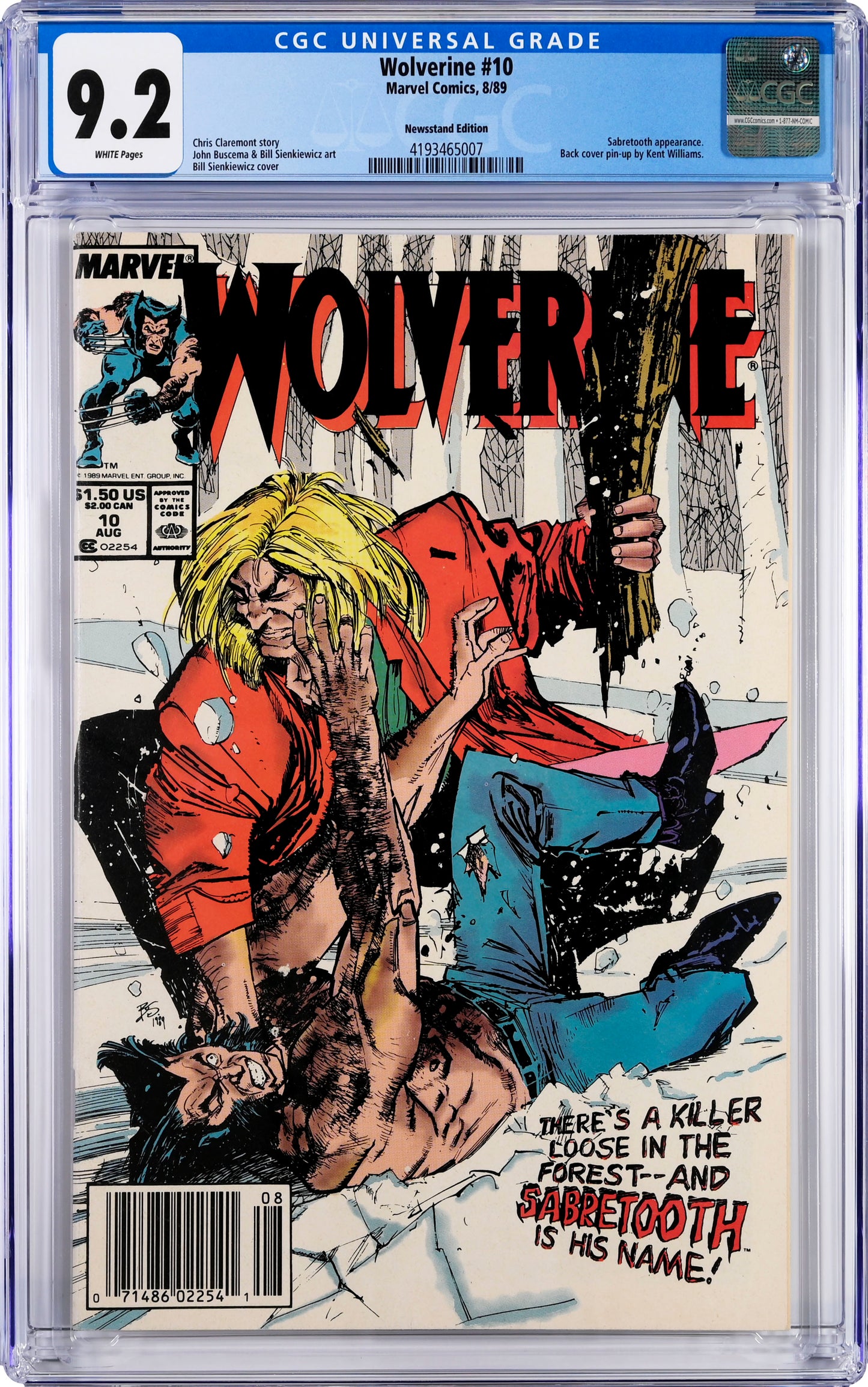 Wolverine #10 8/89 Marvel Comics CGC 9.2 Newsstand Wolverine vs. Sabretooth