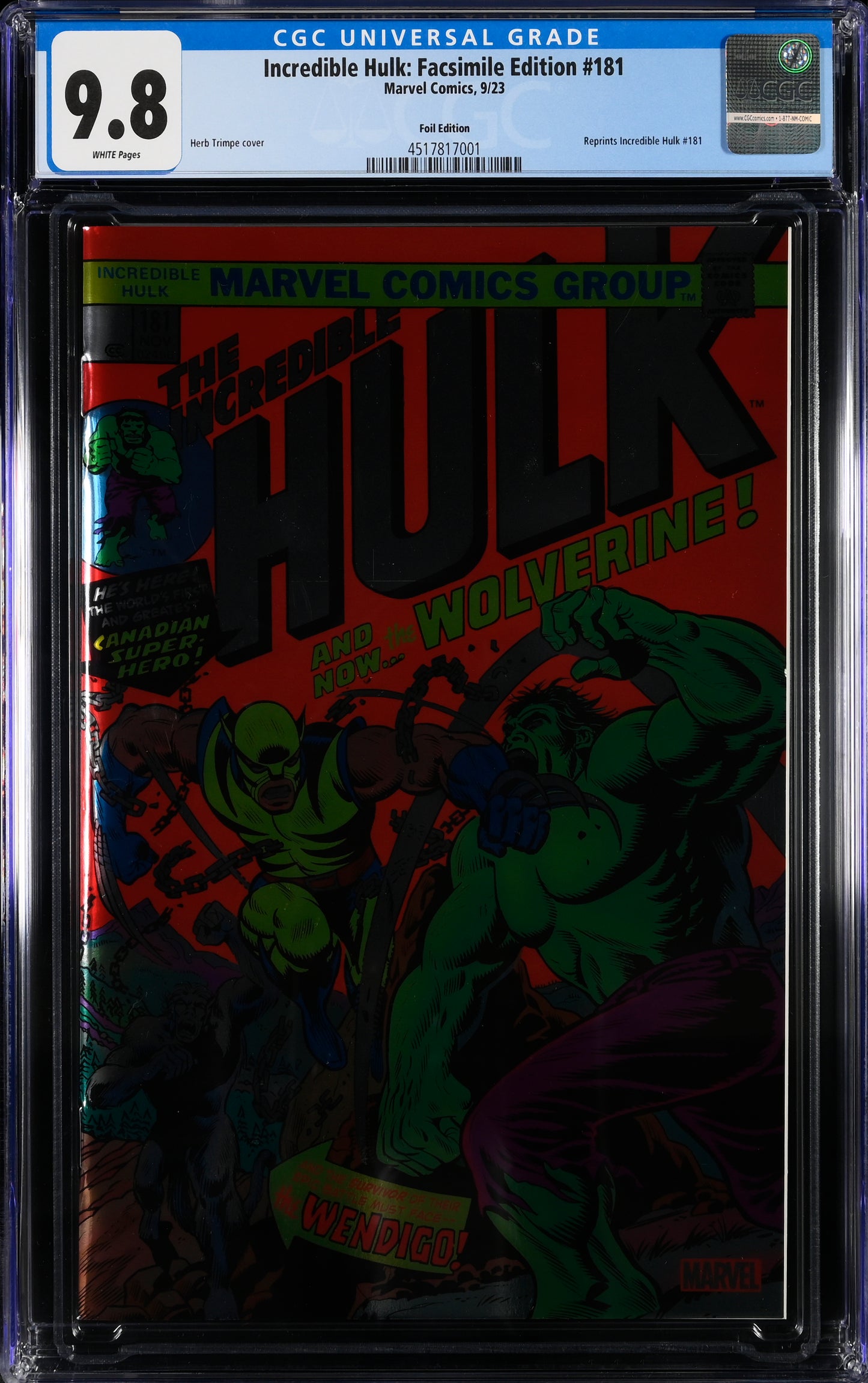 Incredible Hulk: Facsimile Edition 181 9/23 Marvel Comics Foil Edition CGC 9.8