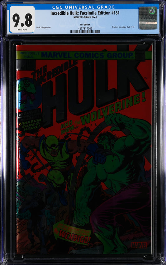 Incredible Hulk: Facsimile Edition 181 9/23 Marvel Comics Foil Edition CGC 9.8