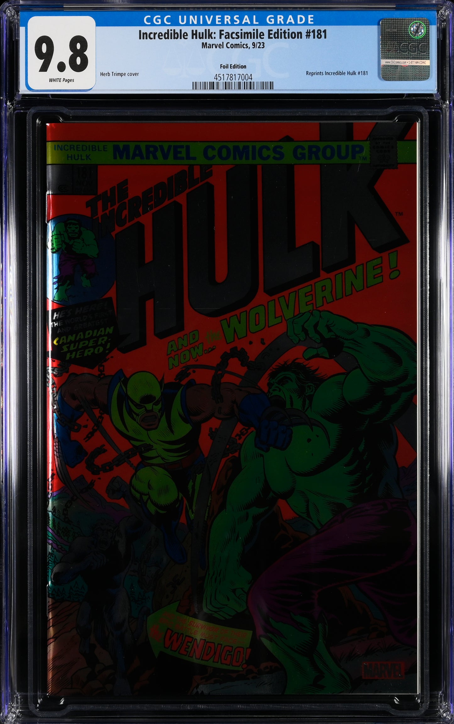 Incredible Hulk: Facsimile Edition 181 9/23 Marvel Comics Foil Edition CGC 9.8