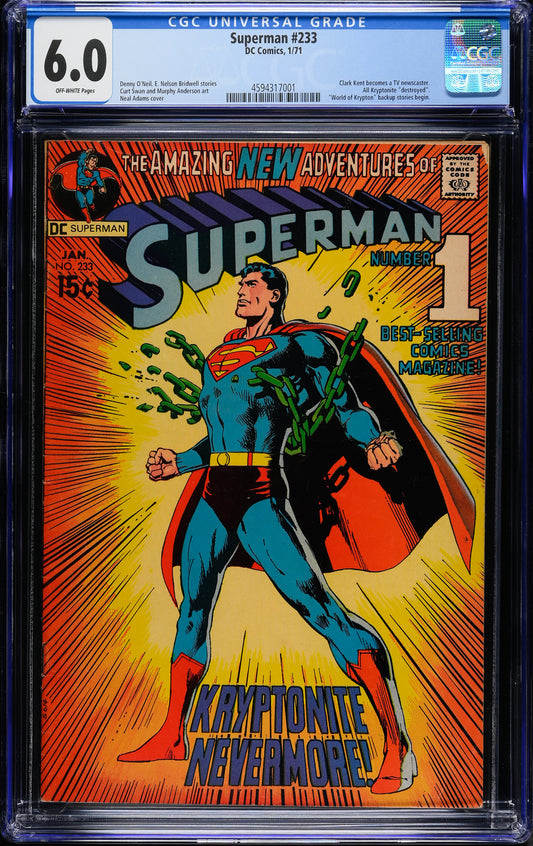 Superman #233 DC Comics 1/71 CGC 6.0 Off-White Pages Neal Adams Cover