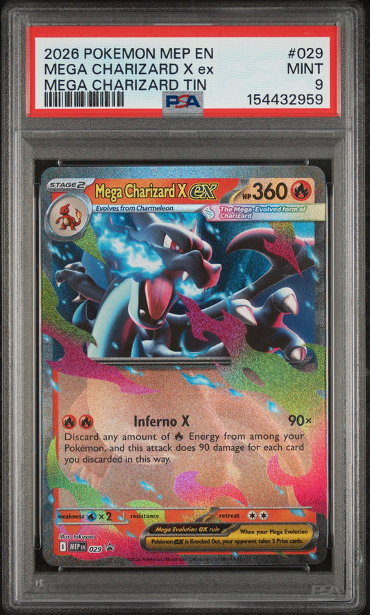 2026 Pokemon MEP EN #029 Mega Charizard X Ex Mega Charizard Tin PSA 9