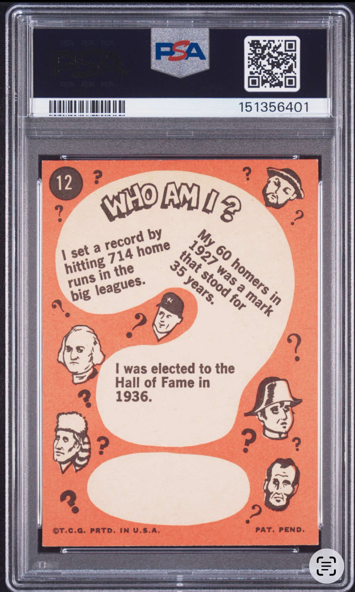 1967 Topps Who Am I? Babe Ruth Re-Issue VG-EX PSA 4.5