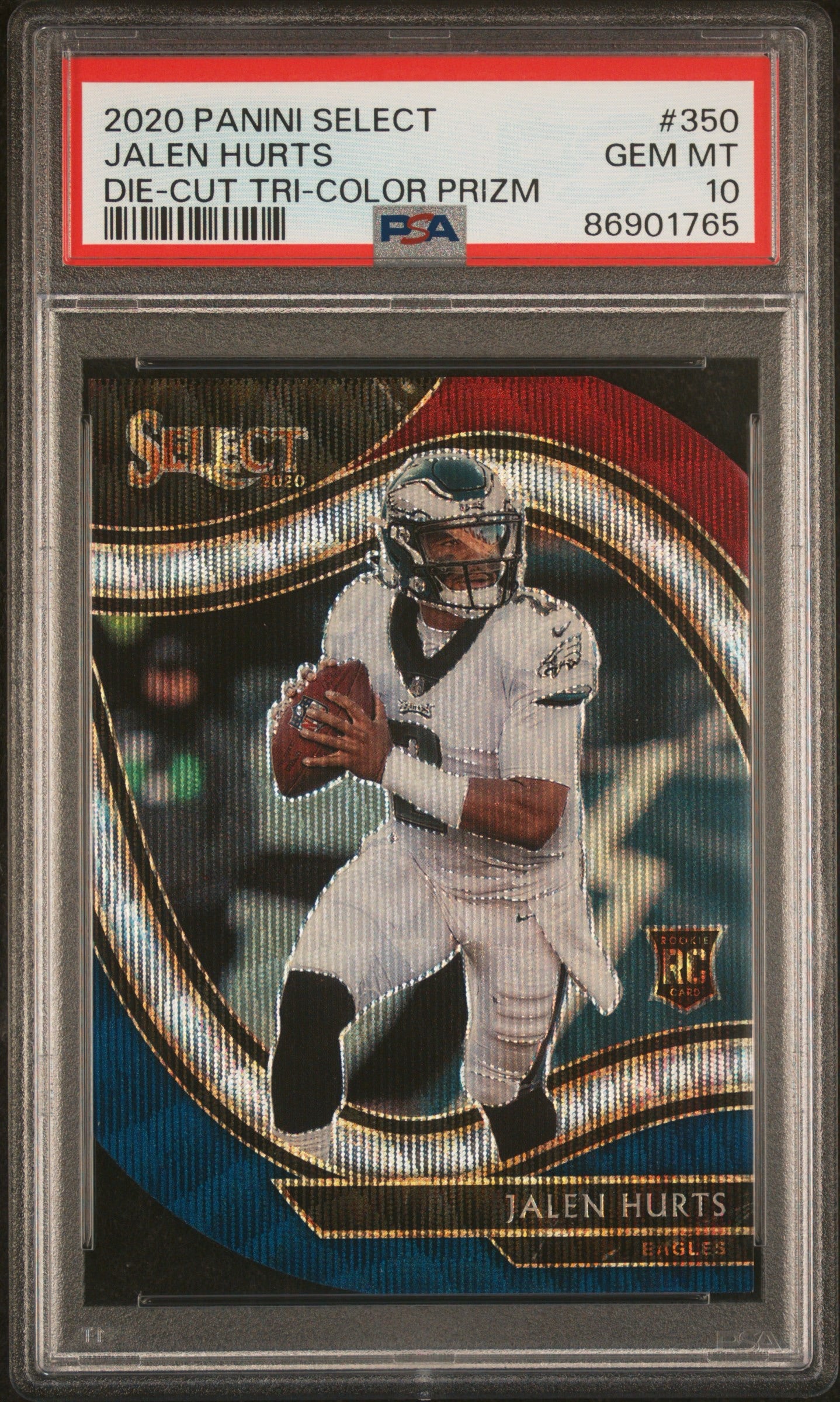 2020 Panini Select #350 Jalen Hurts Die-Cut Tri-Color Prizm PSA 10