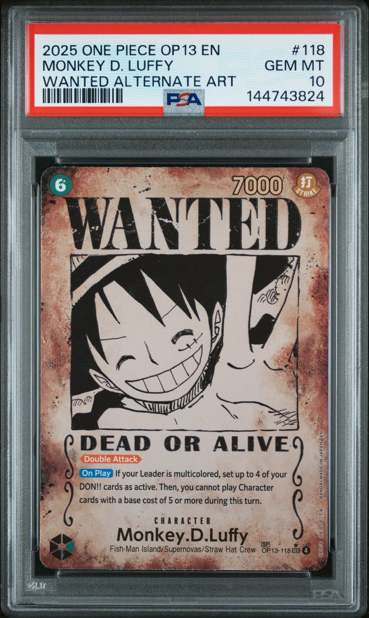 2025 One Piece OP13-118 Monkey D. Luffy Wanted Poster SP PSA 10