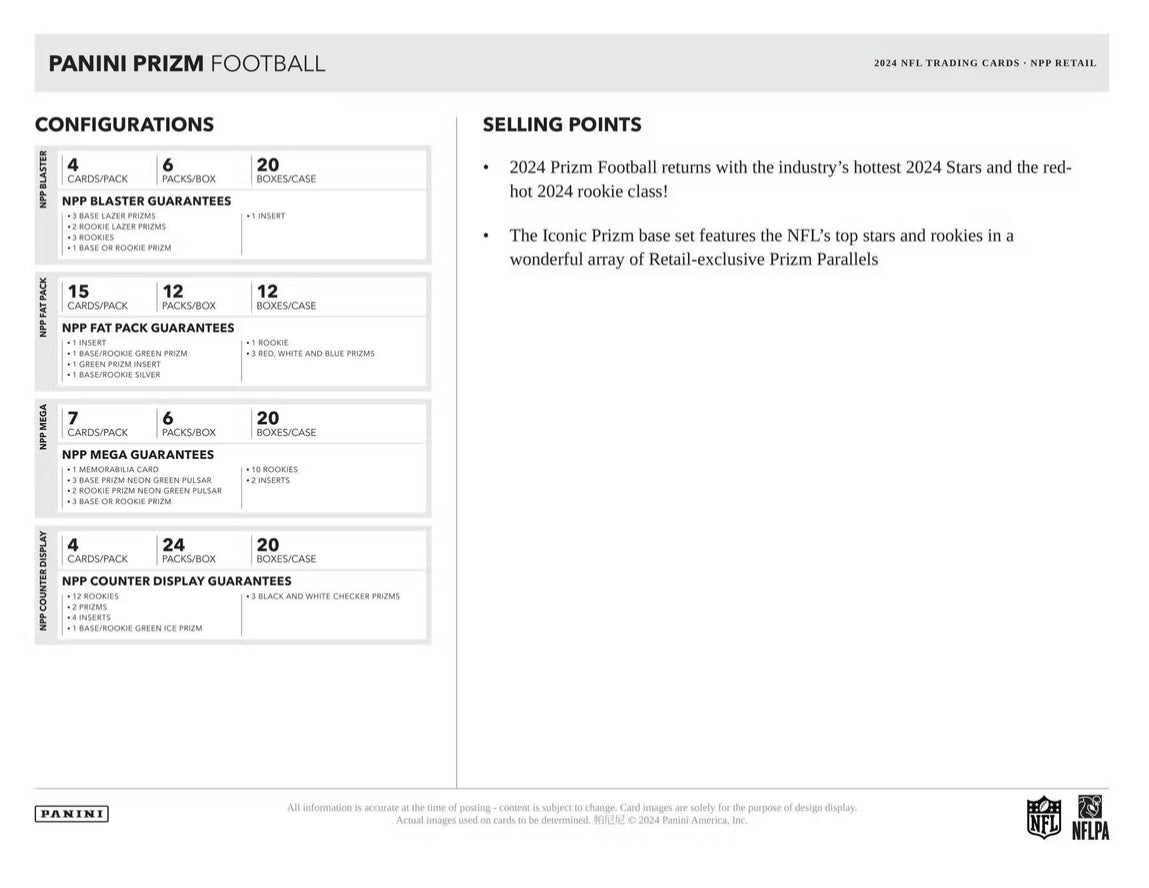 2024 Panini Prizm Football Mega Box (Neon Green Pulsar)