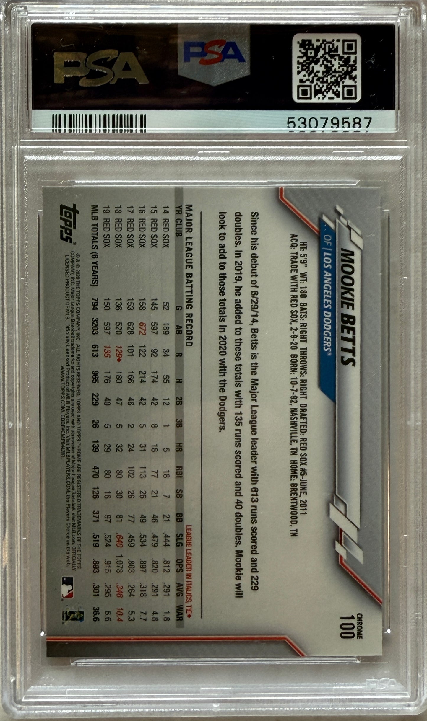 2020 Ben Baller Chrome #100 Mookie Betts PSA 10