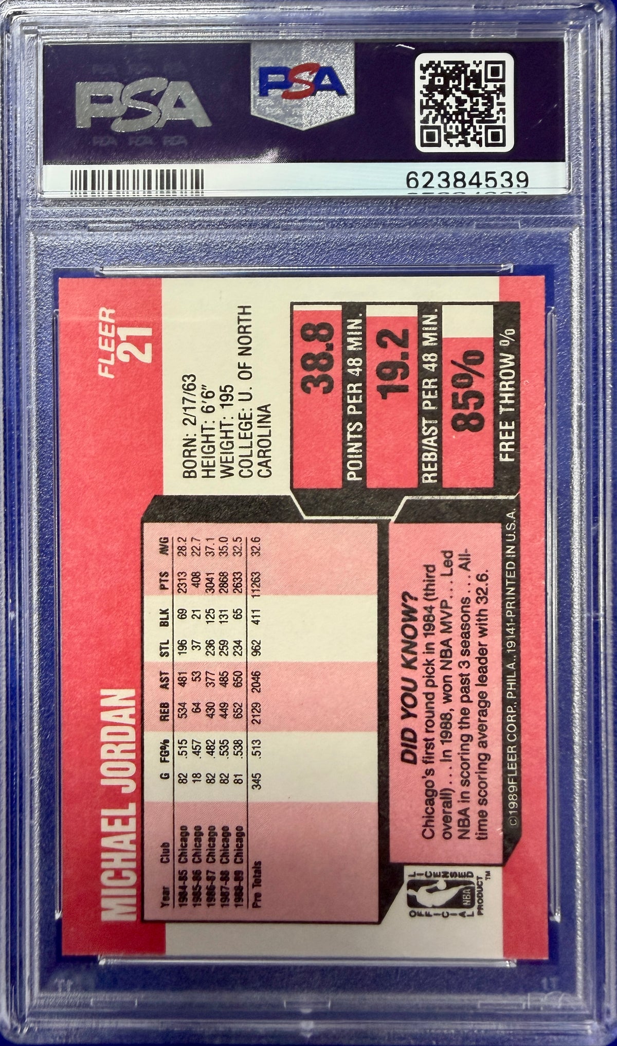 1989 Fleer #21 Michael Jordan PSA 8 (4539)