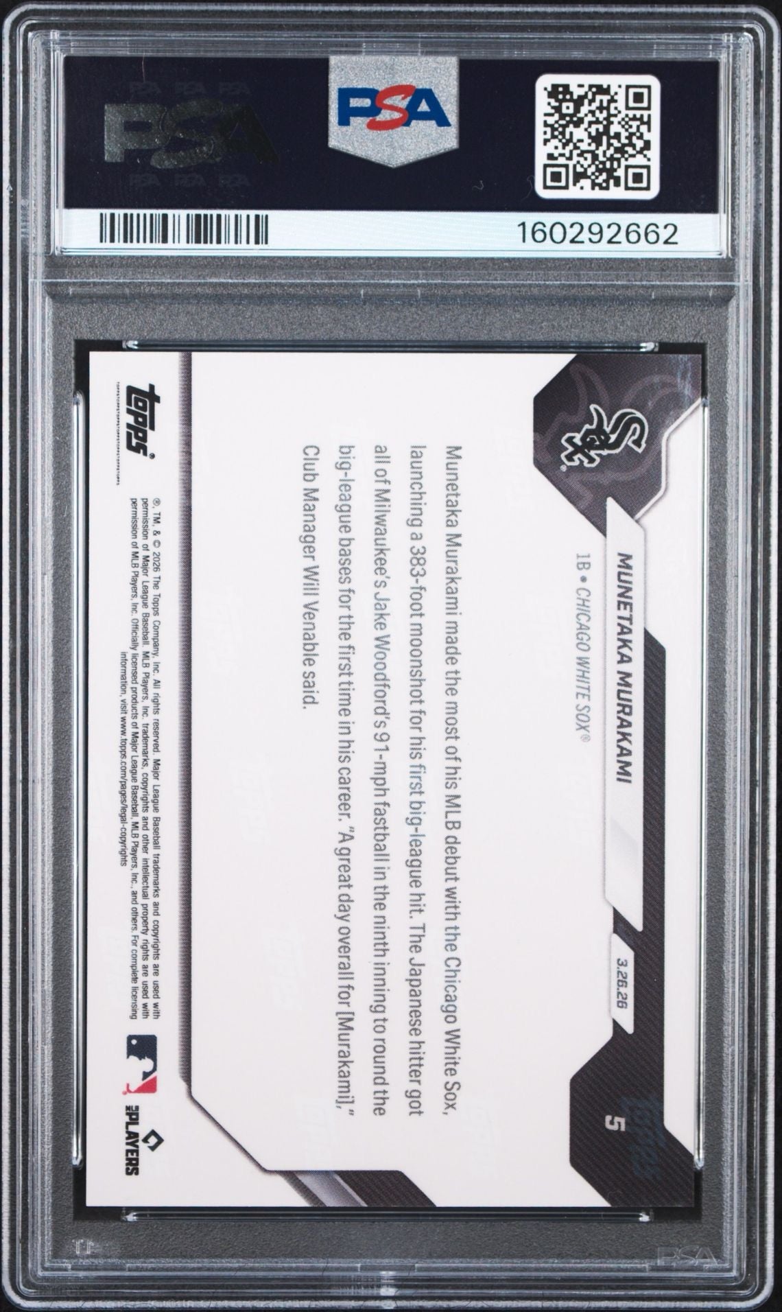 2026 Topps Now #5 Munetaka Murakami RC PSA 10 (2662)