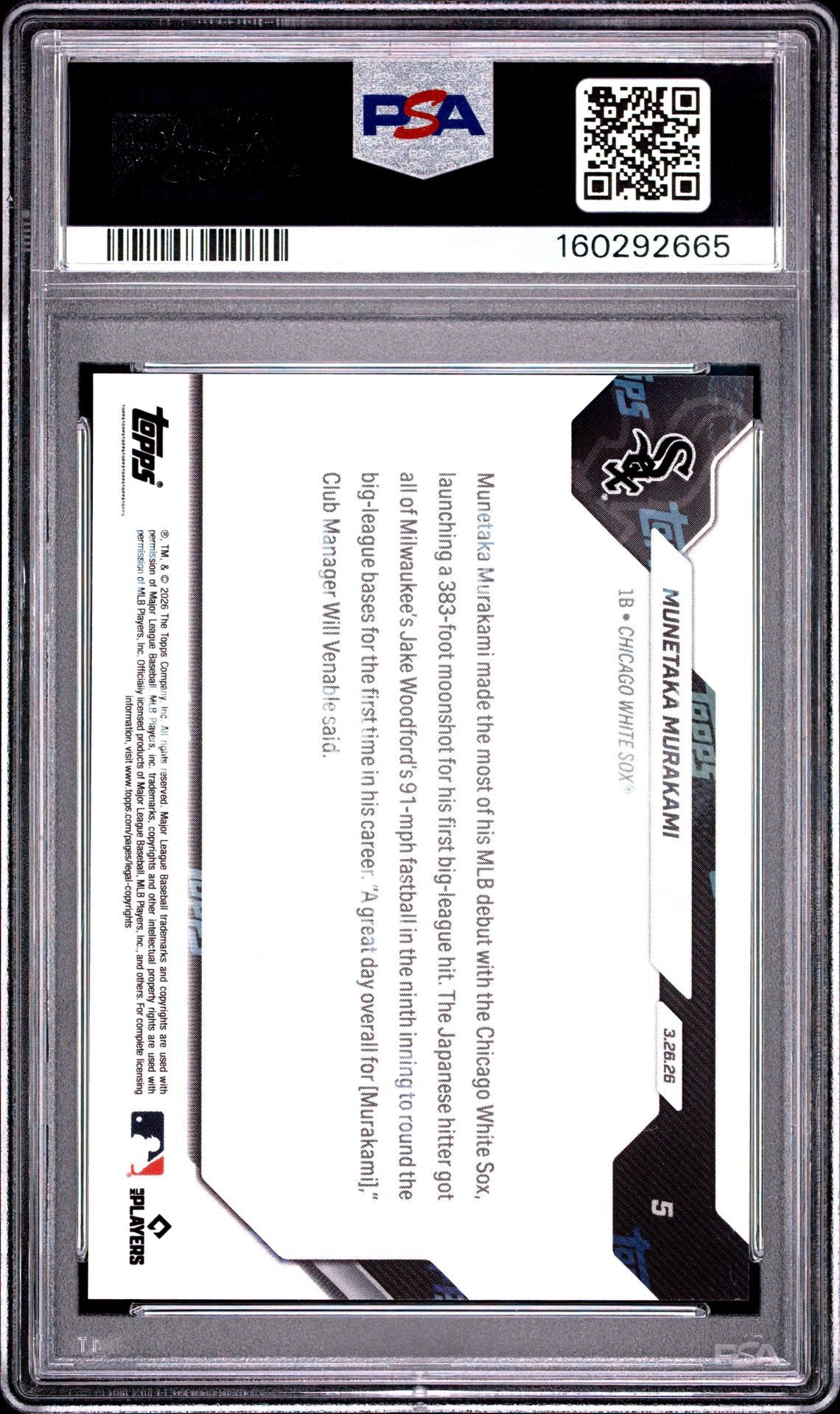 2026 Topps Now #5 Munetaka Murakami RC PSA 10 (2665)