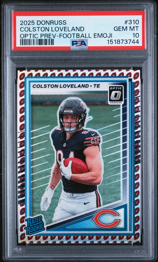 2025 Donruss Colston Loveland Optic Prev-Football Emoji RC PSA 10