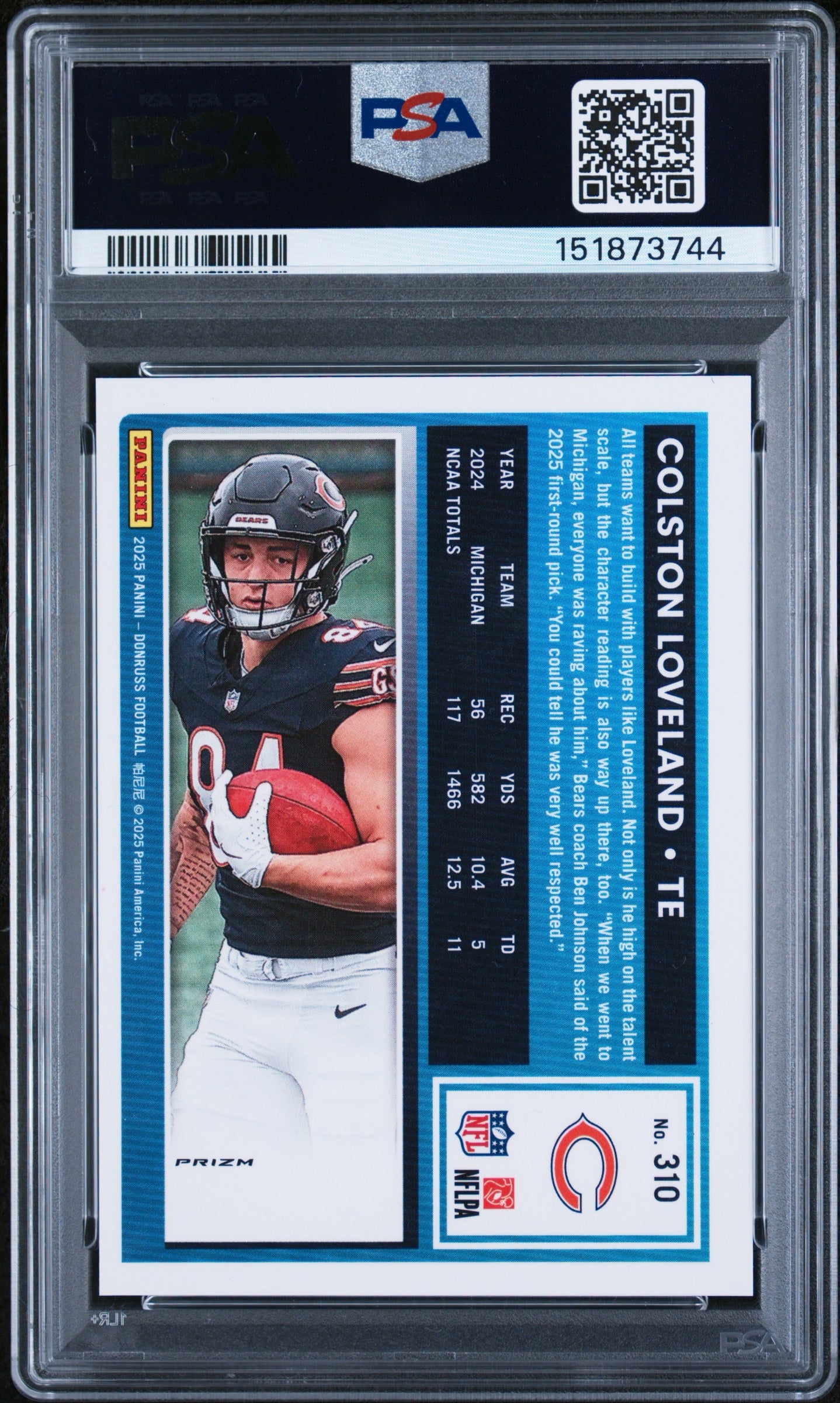 2025 Donruss Colston Loveland Optic Prev-Football Emoji RC PSA 10