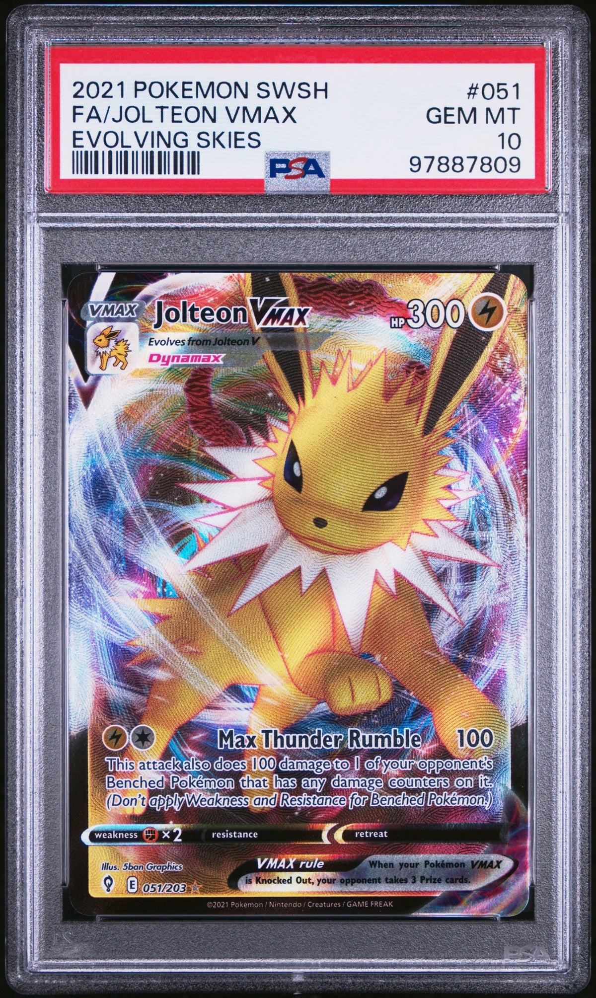 2021 Pokemon Evolving Skies #051 Jolteon VMax PSA 10