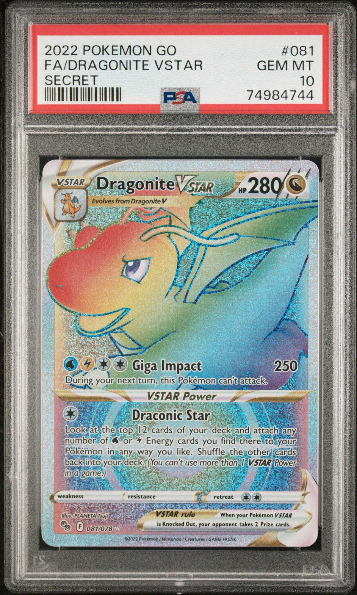 2022 Pokemon Go #081 Dragonite VStar PSA 10